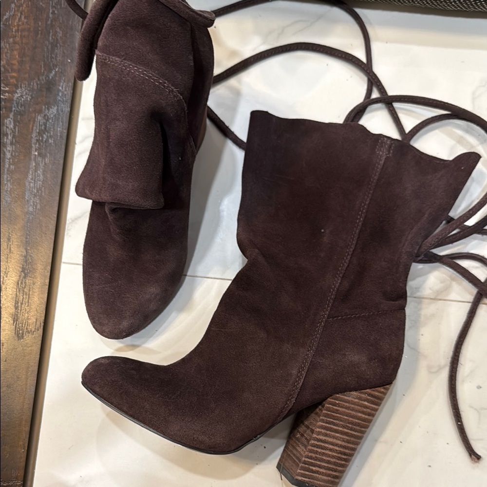 Ecote Brown Heeled Boots with Suede Finish